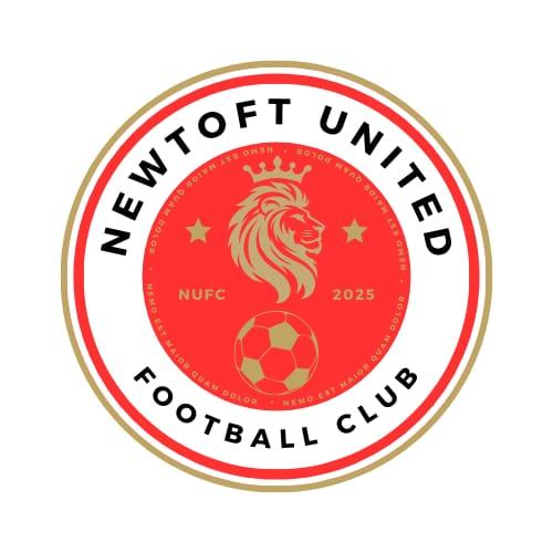 Logo od Newtoft United - the colours are red and white, the logo is a roundel design.