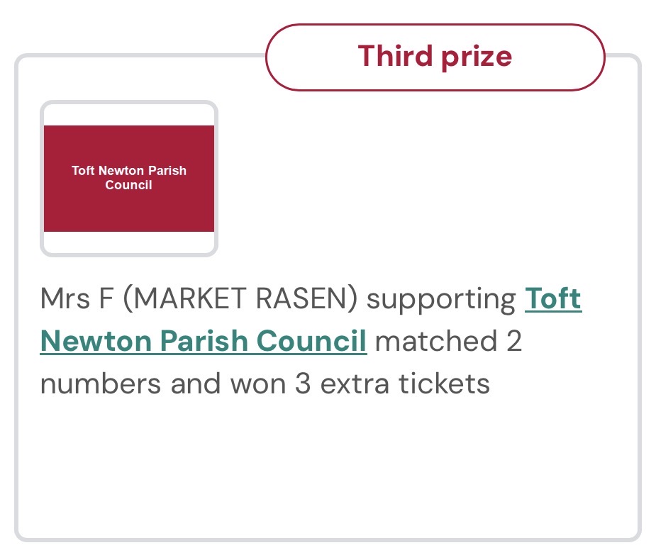 Image showing Mrs F won a third place prize in the the West Lindsey Lottery